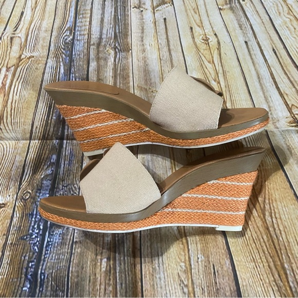 Enzo Angiolini Ealevon Cream Orange Slip On Open Toe Wedge Sandal - Picture 3 of 5